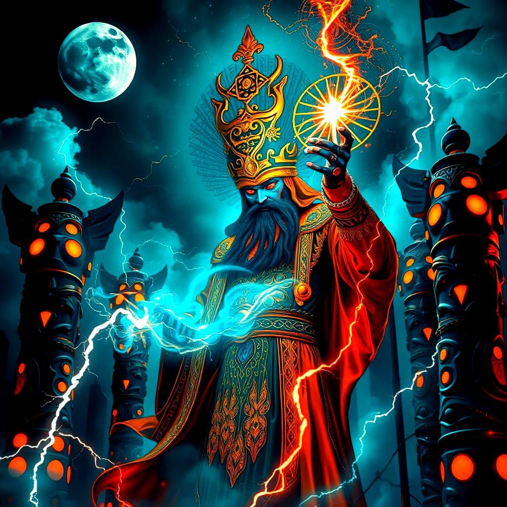 Magician Conjures Cosmic Portal Amidst Moonlight