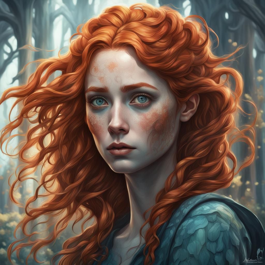 Ginger Woman Portrait in Tim Burton Style