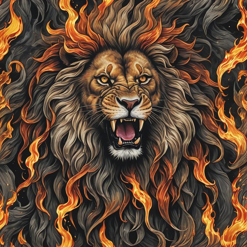 Fiery Lion: A Tongue of Flame Digital Art
