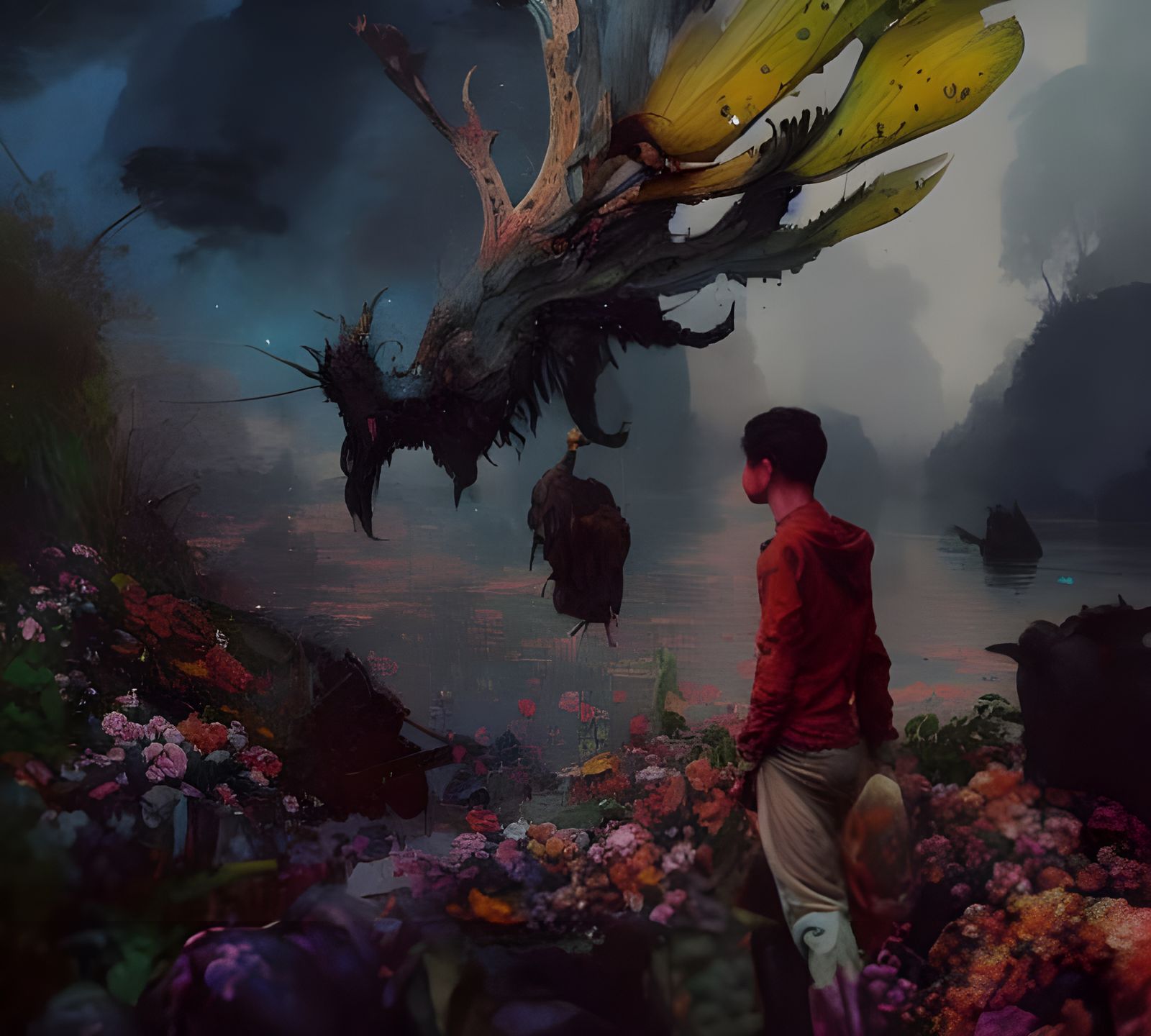 Flying Plants in Detailed Surreal Landscape