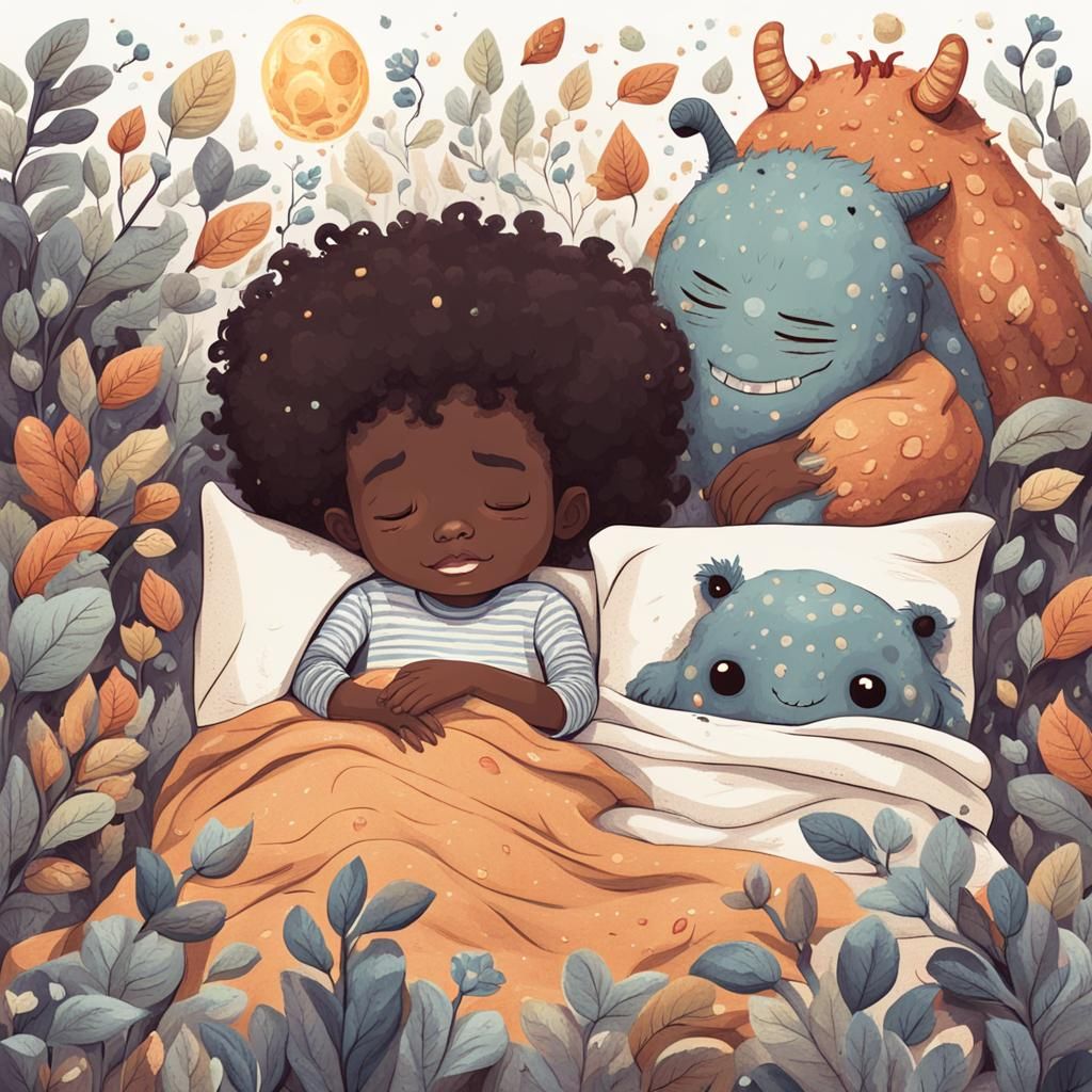 Child and Friendly Monster in Serene Illustration
