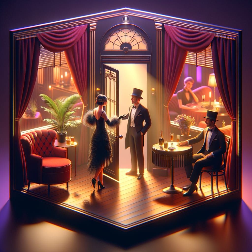 1920s Jazz Club in 3D Lightbox, Isometric View