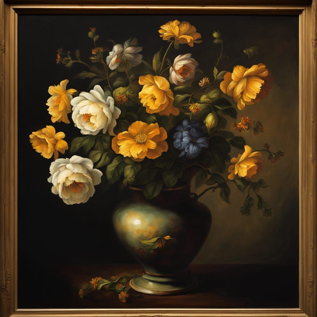 Wilde Blumen in Dramatischer Renaissance-Barock Malerei