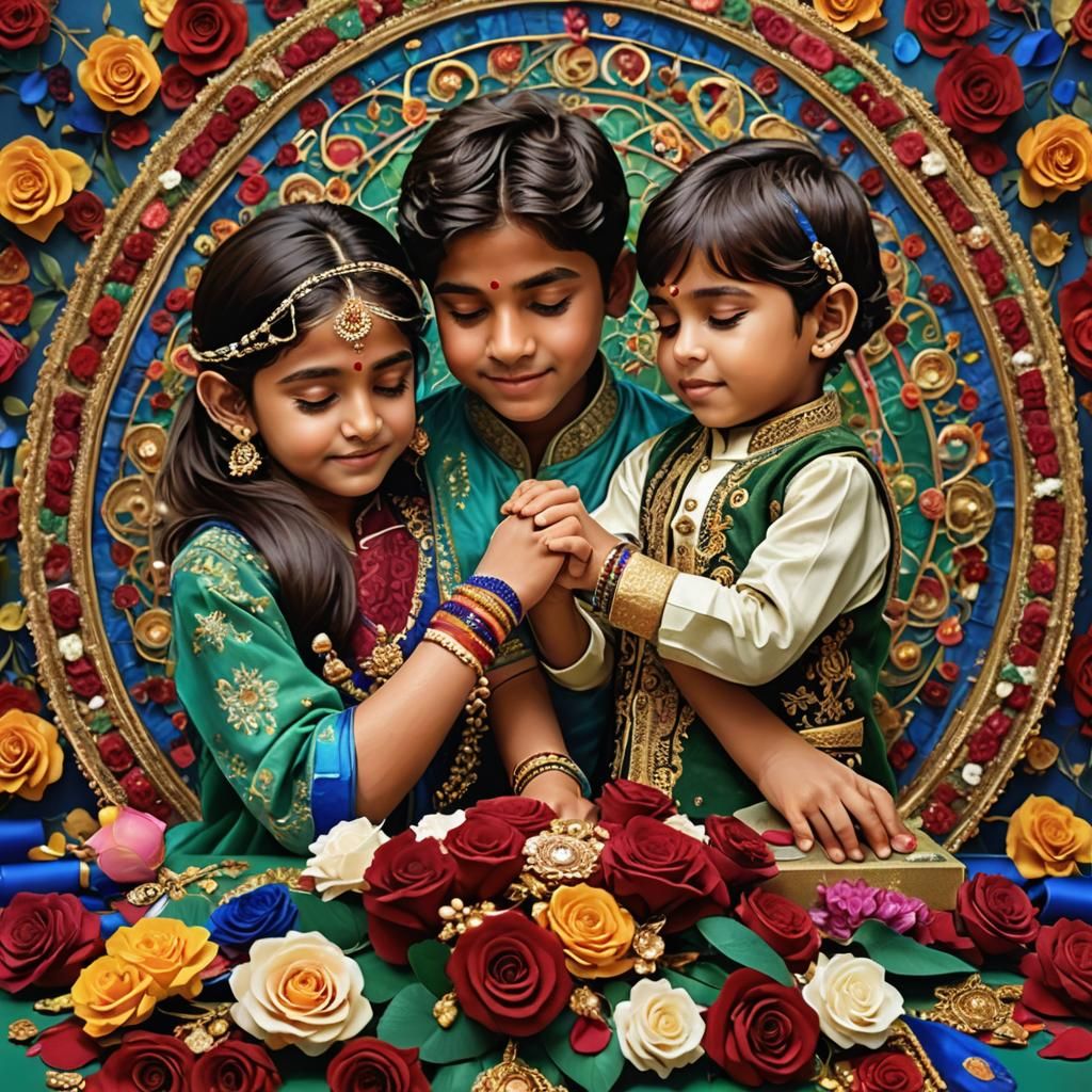 "Create a vibrant and festive scene celebrating Raksha Bandh...