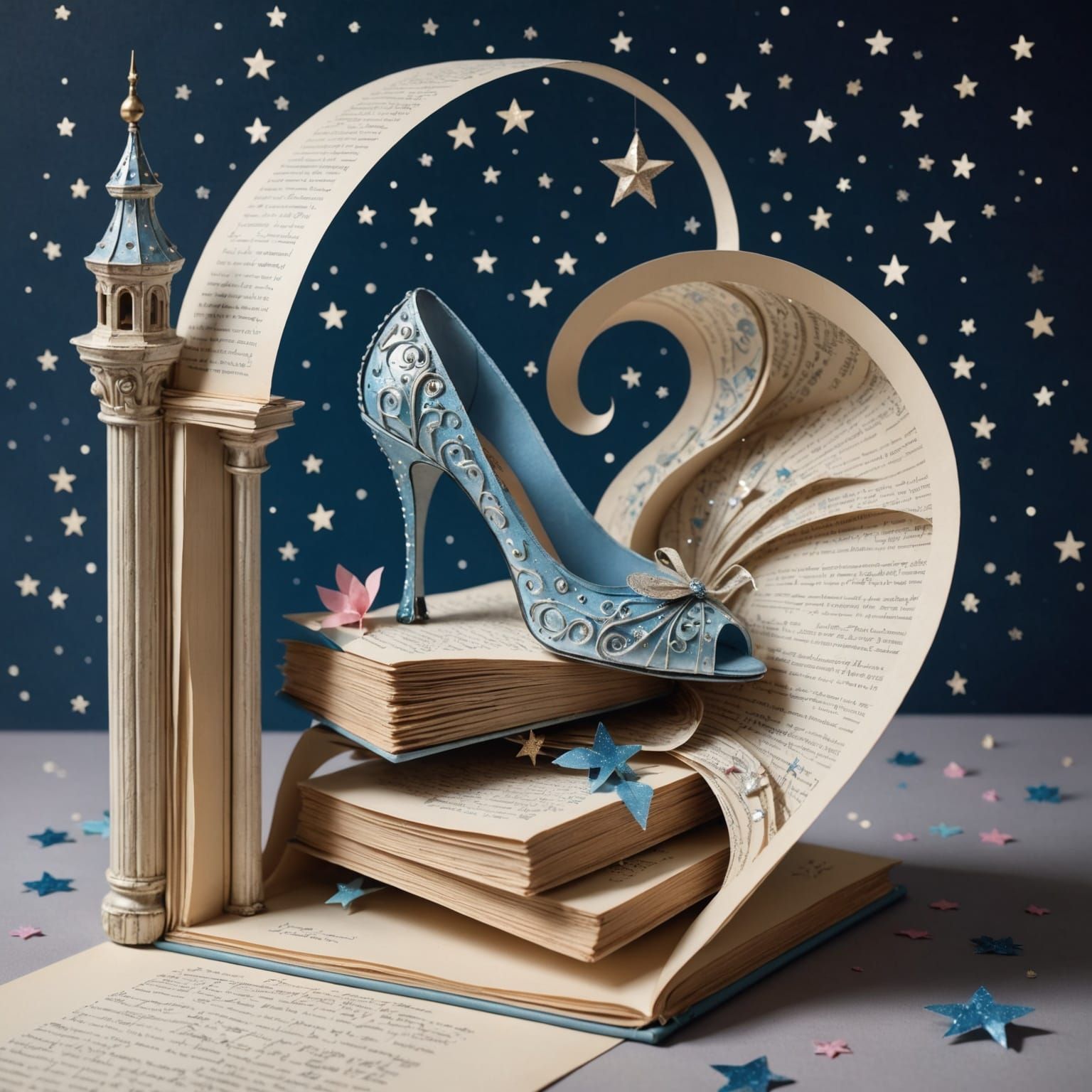 Cinderella's Glass Slipper Emerges from Antique Book Pages