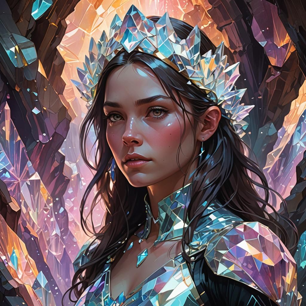 X-23 in Crystalline Cave: Hyperrealistic Digital Art