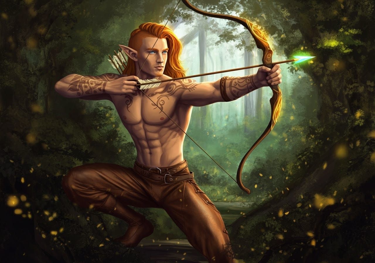 Ginger Elf Archer in Mystic Forest Clearing