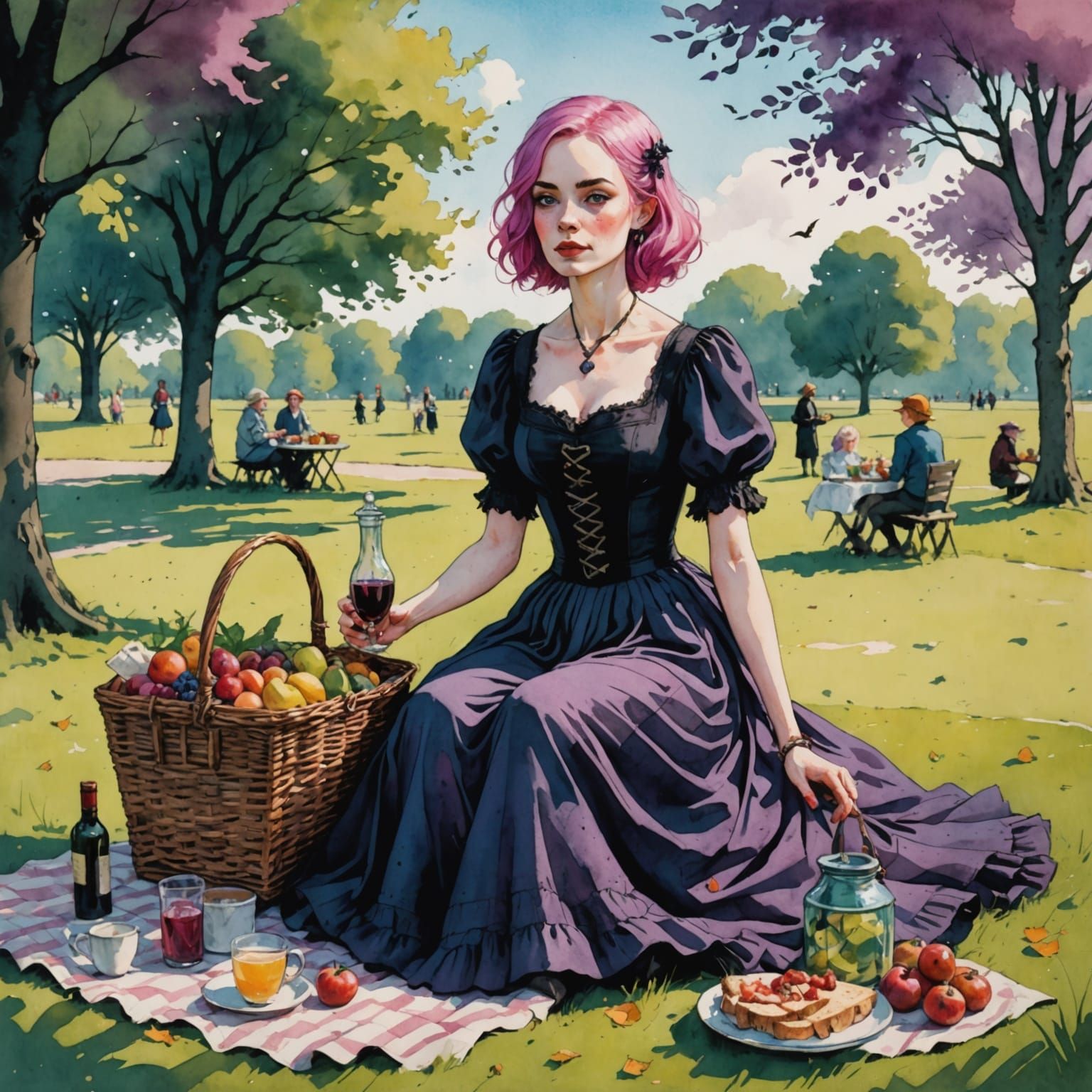 Gothic Whimsy Picnic in a Delightful Park