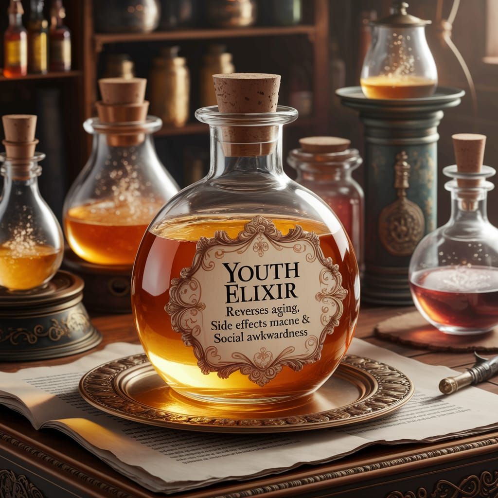 Magical Youth Elixir in a Whimsical Alchemy Lab