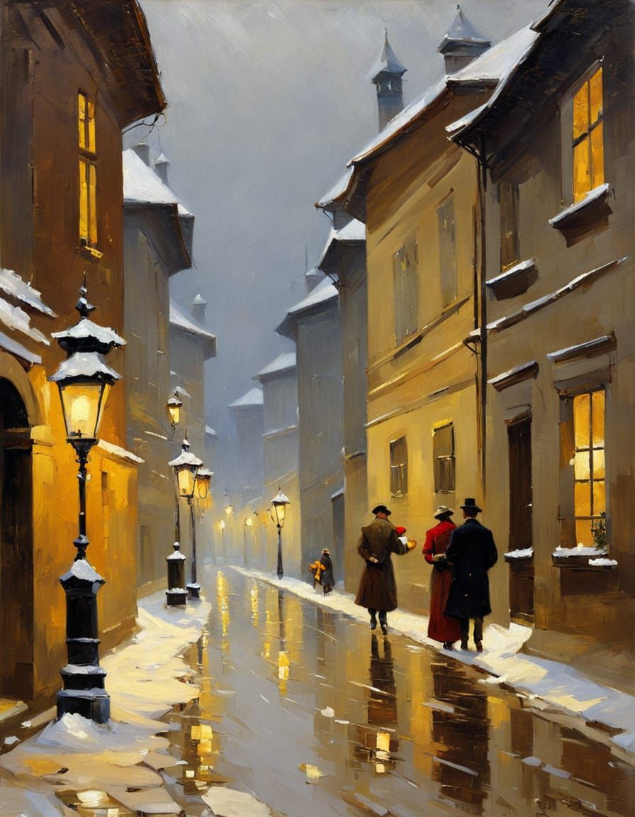 Winter Alley in Impressionist Style