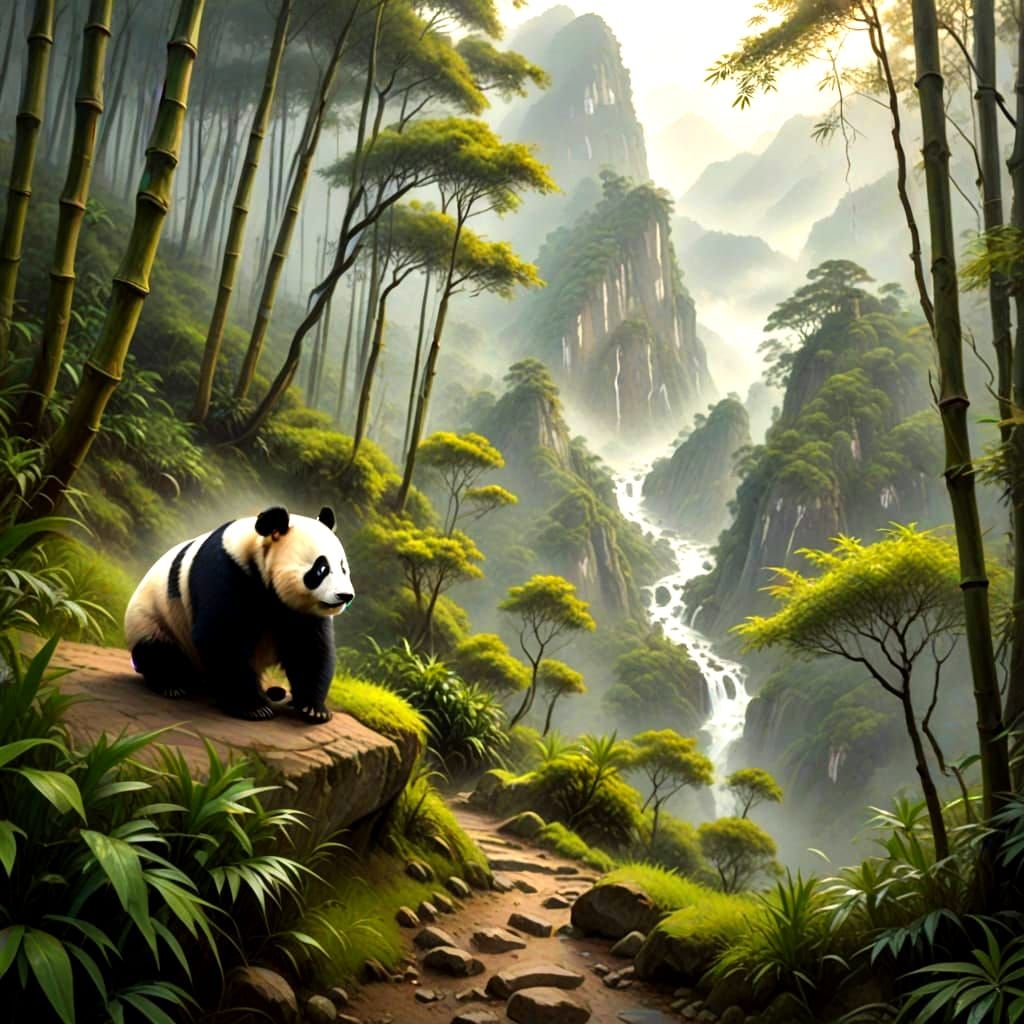 Giant Panda in Central China's Majestic Mountains