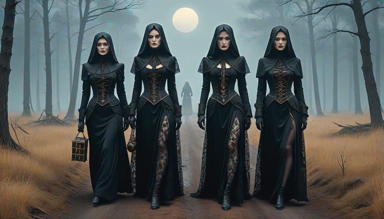 Mourning Beauties Carry Coffin in Futuristic, High-Res Art