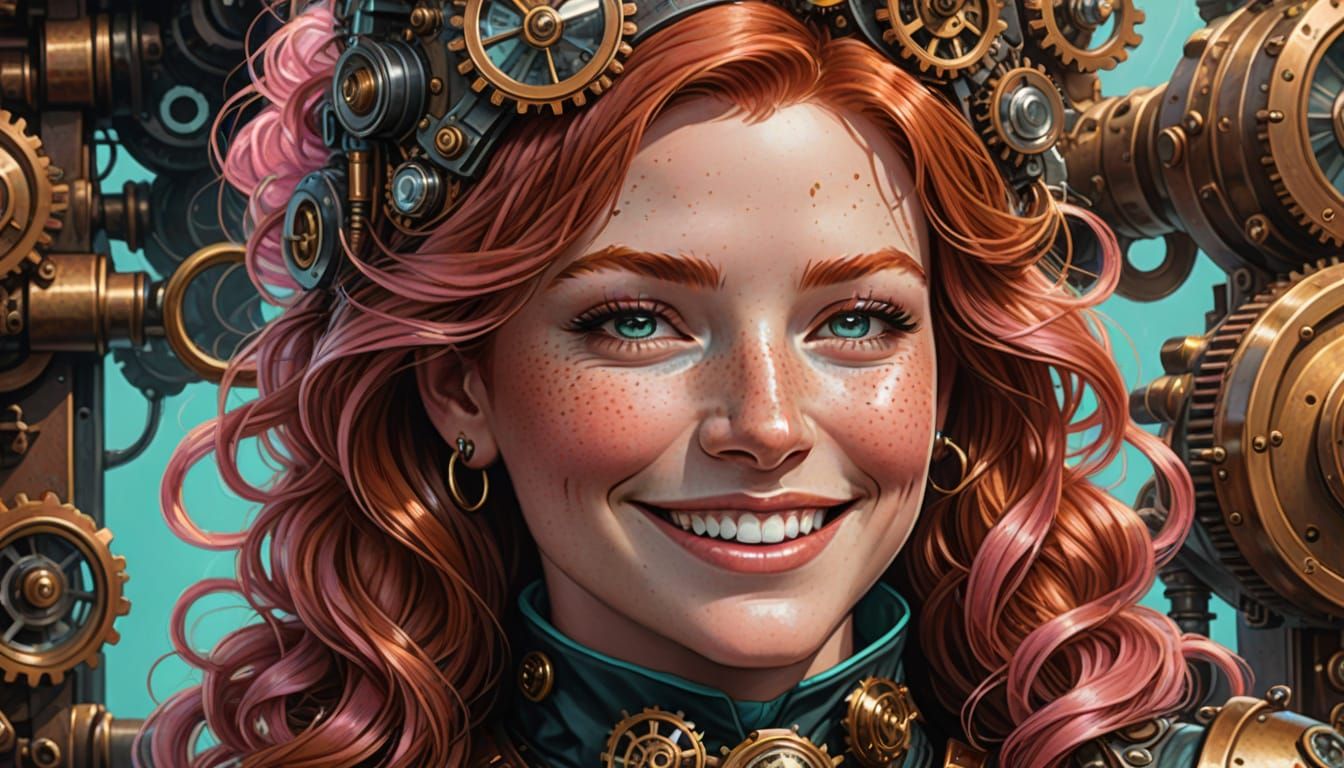 Beautiful Steampunk Woman Portrait in Comic Art Style