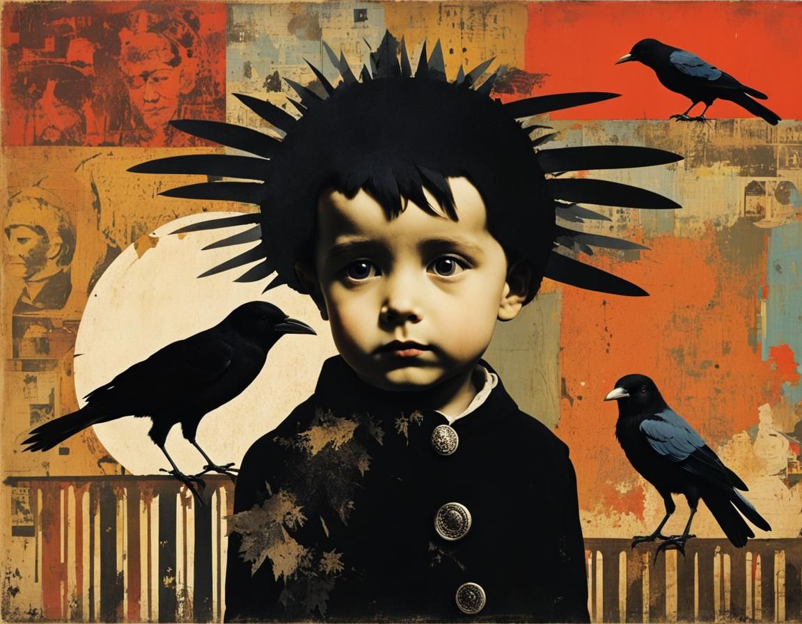 Boy and Crow Digital Art, Intricate and Expressive