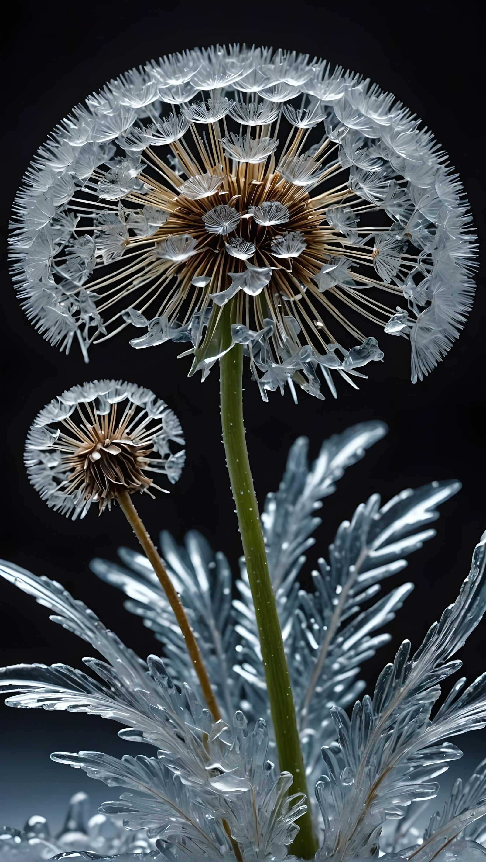 Intricate Ice Dandelion Macro Photography