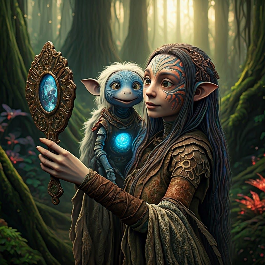 Gelfling Woman in Lush Forest Landscape