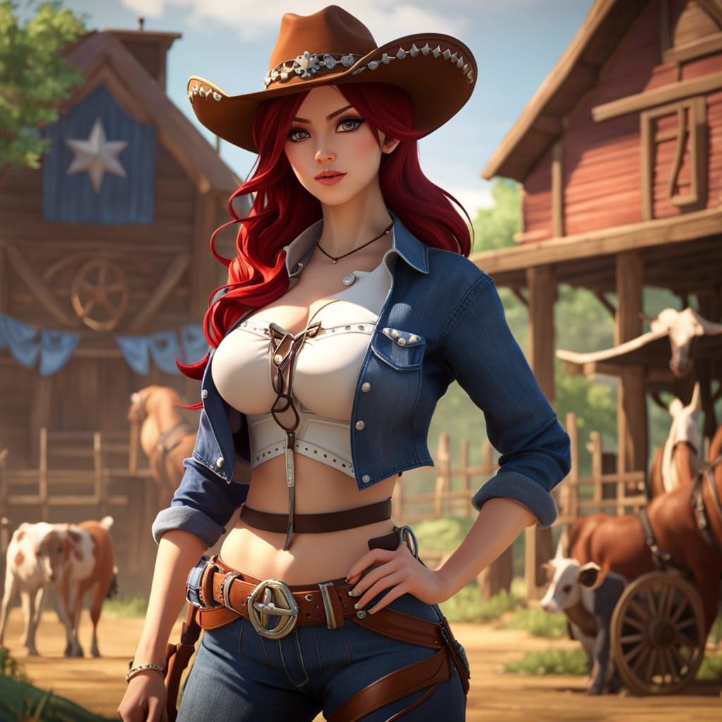 Hyperrealistic Cowgirl in Cottagecore Concept Art