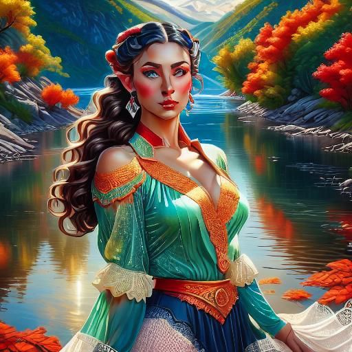 Art Nouveau Woman Portrait with Golden Lighting