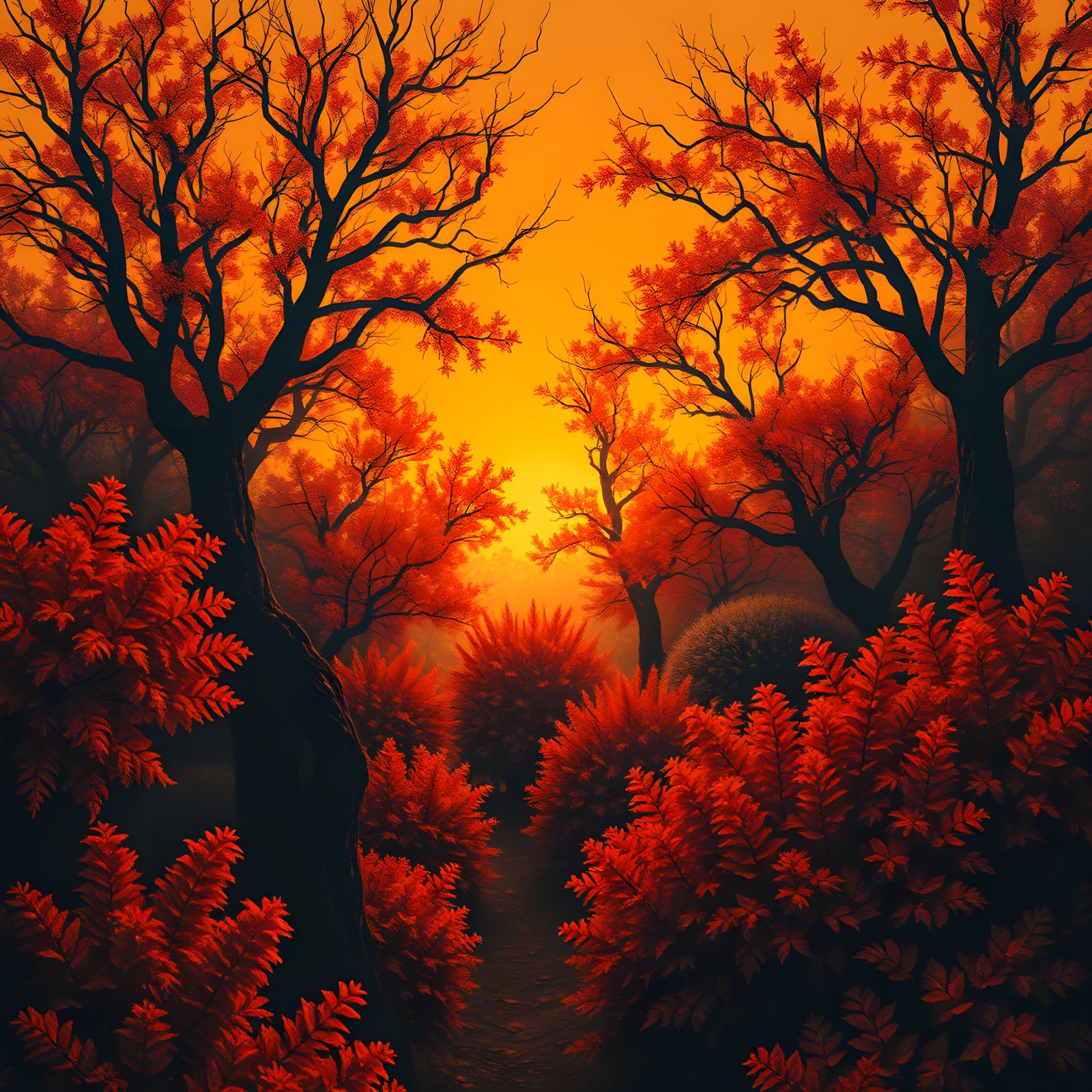 Fiery Bushes: A Garden Ablaze