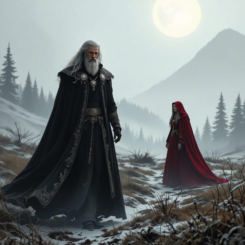 Mystical Man in Snowy Landscape, Fantasy Art