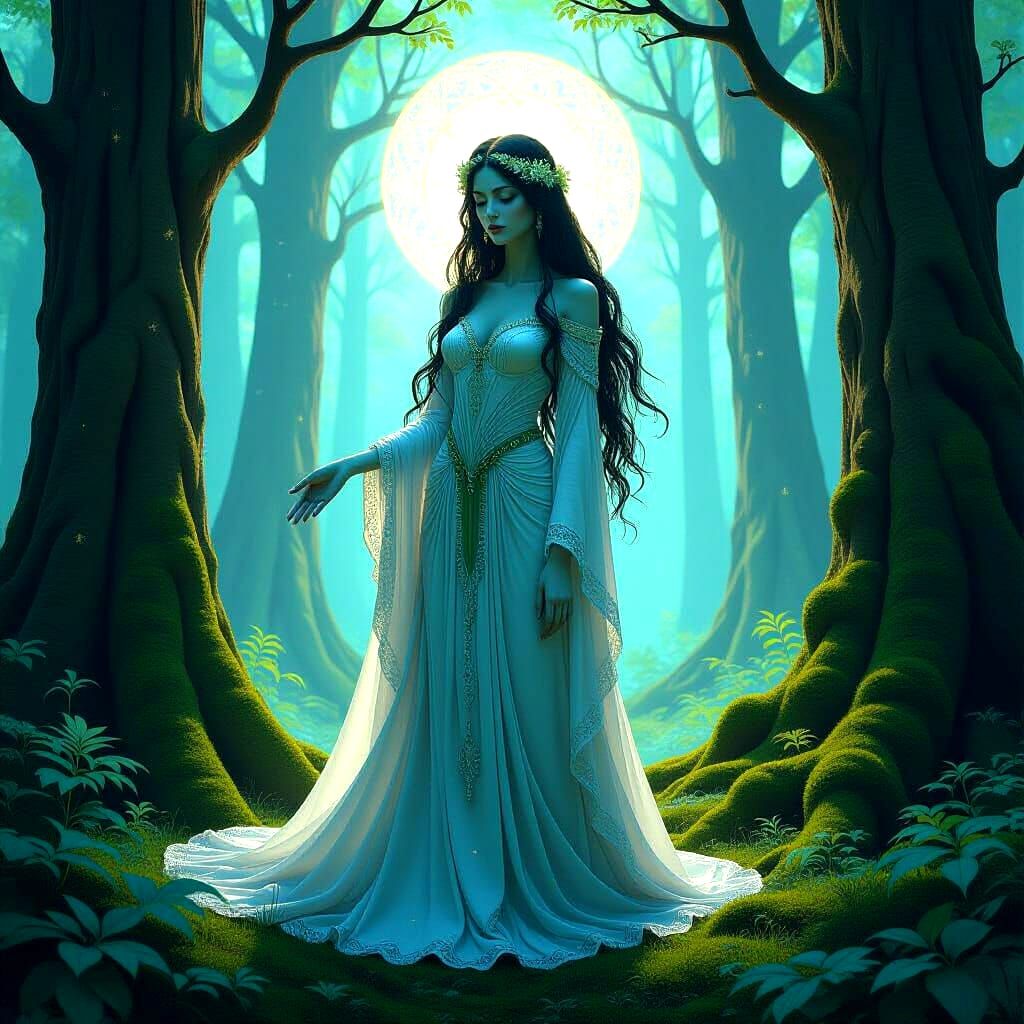 Luminous Forest Spirit in Art Nouveau Style