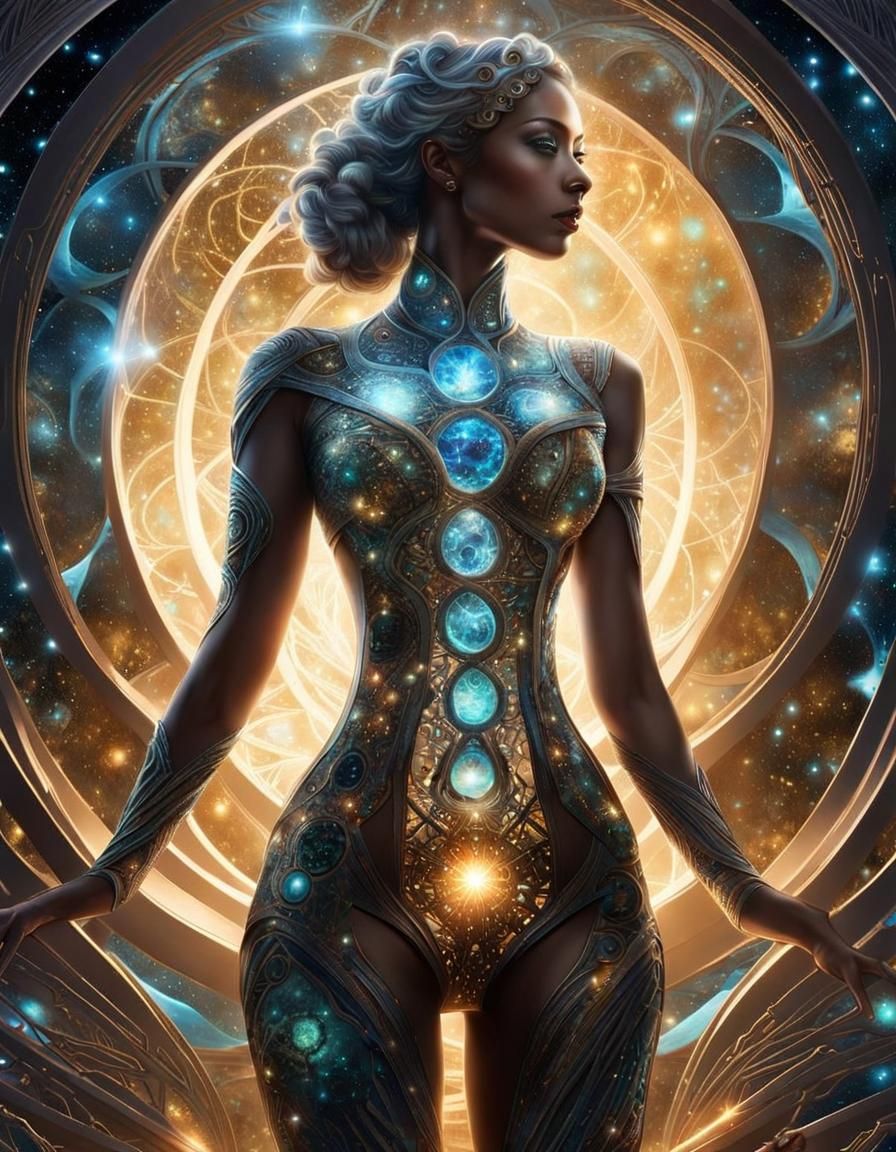 DNA Woman: Cosmic Bioluminescent Fantasy Portrait