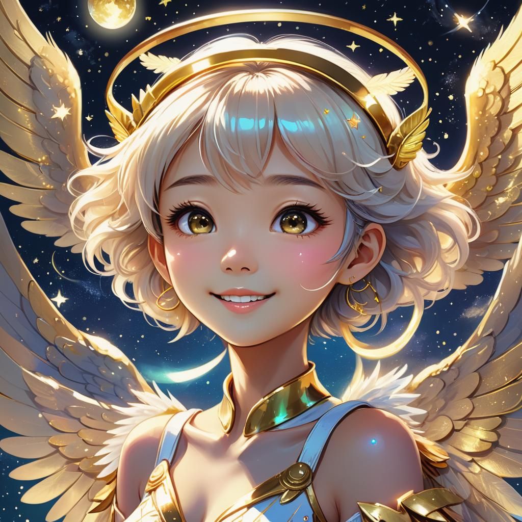 Cute Alien Angel Girl in Manga Style