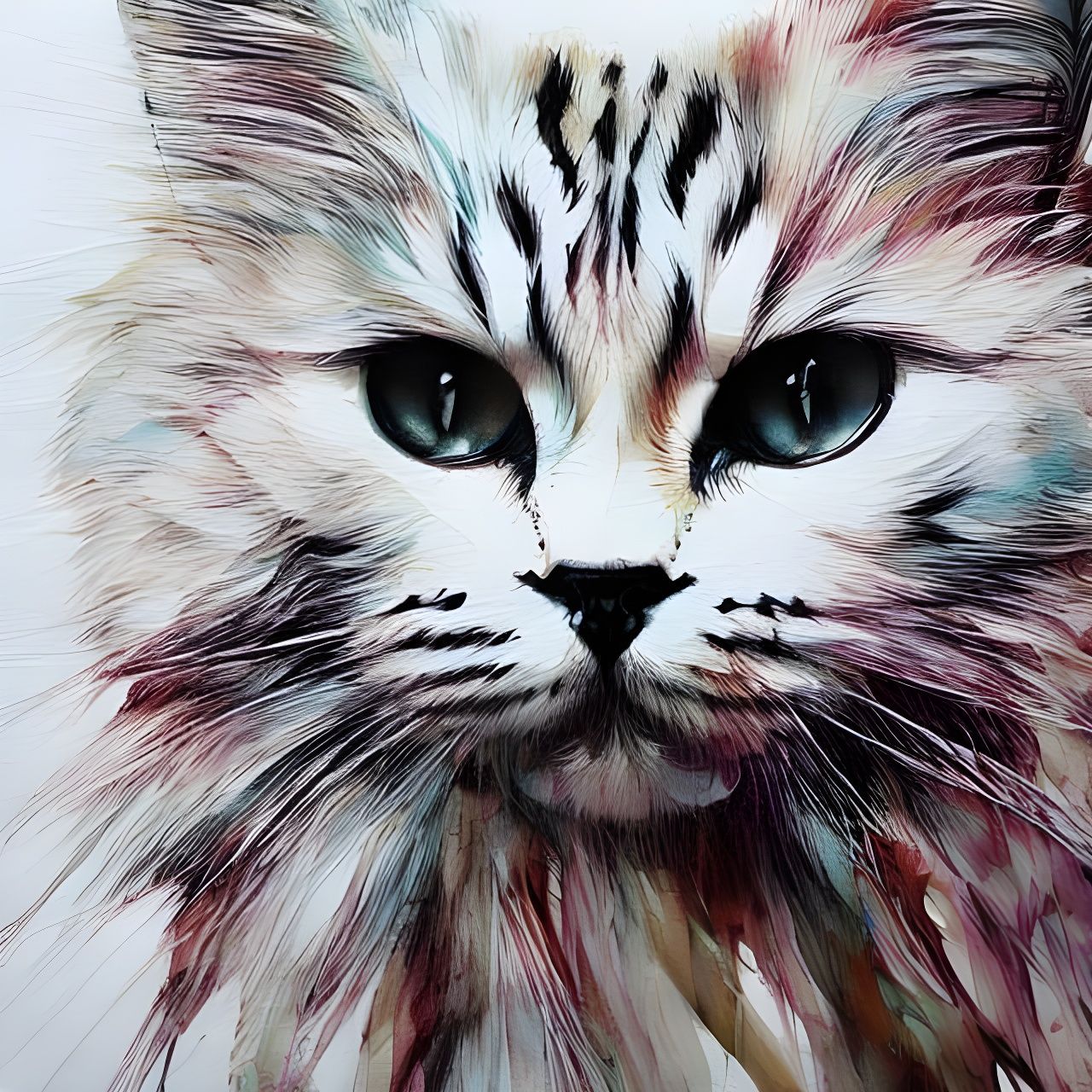 Colorful Ink Splash Persian Kitten Portrait