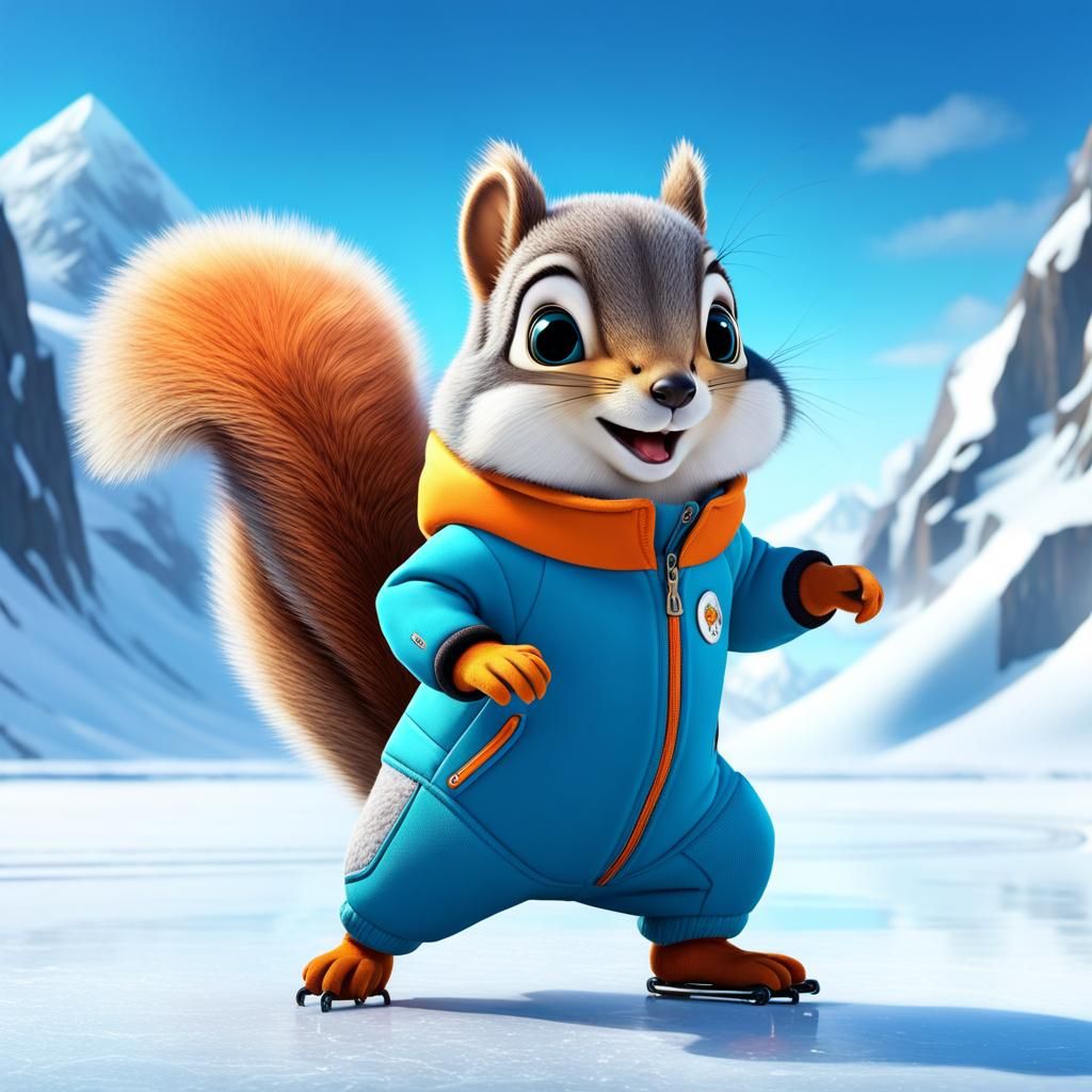 A little squirrel in a ski suit