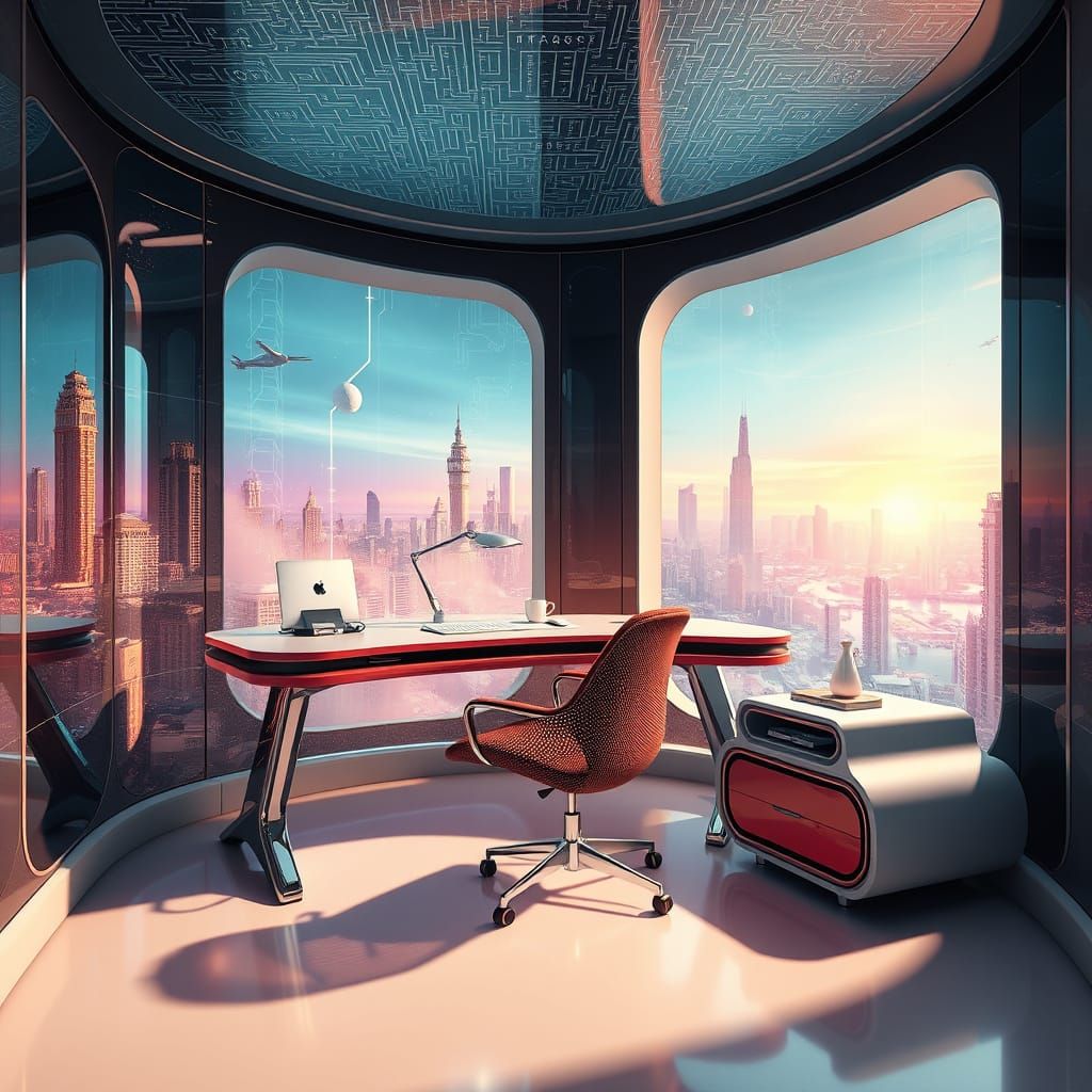 Shapeshifting Study Room in Cyberpunk Aesthetic