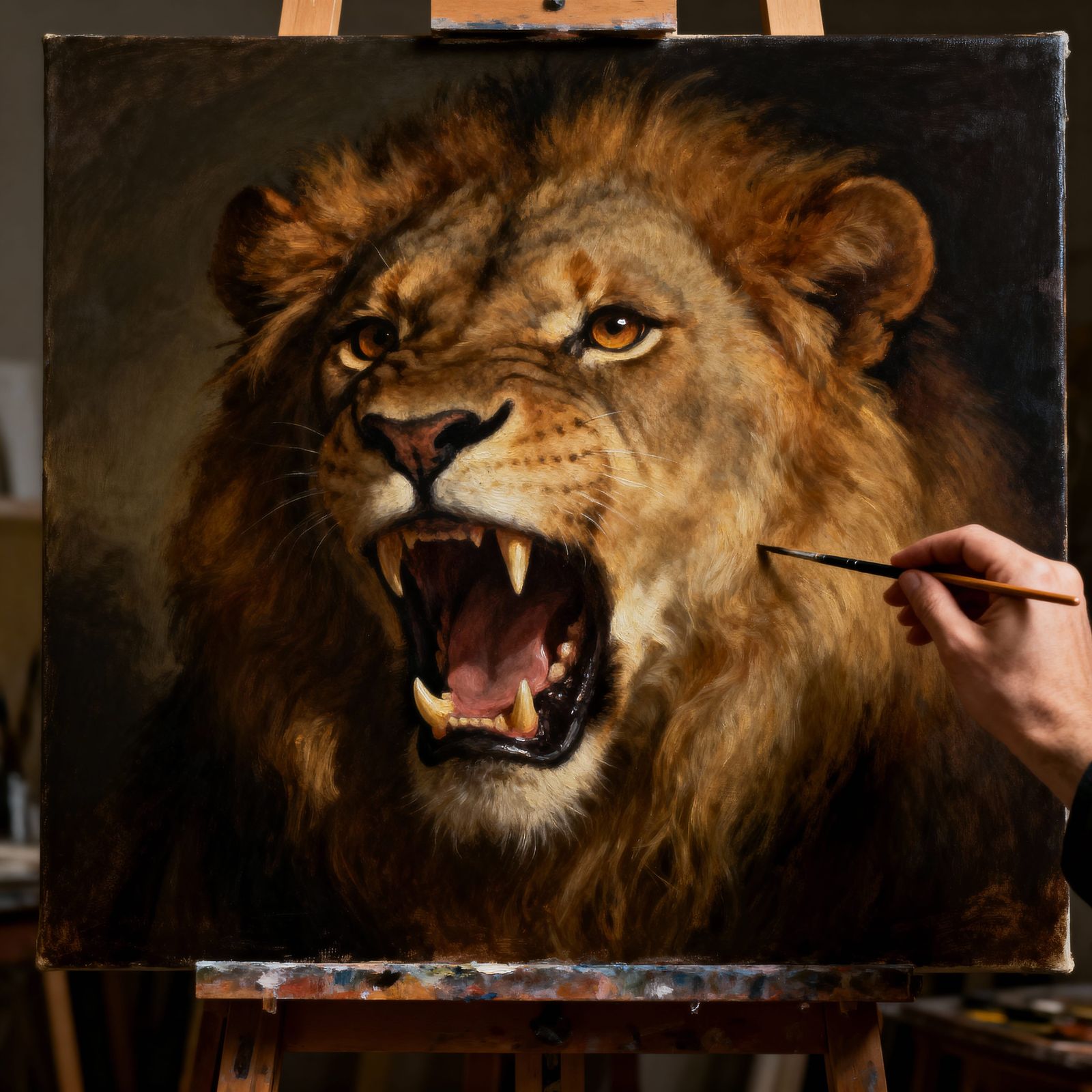 Hyperrealistic Lion's Roar Oil Painting Emerges From Canvas