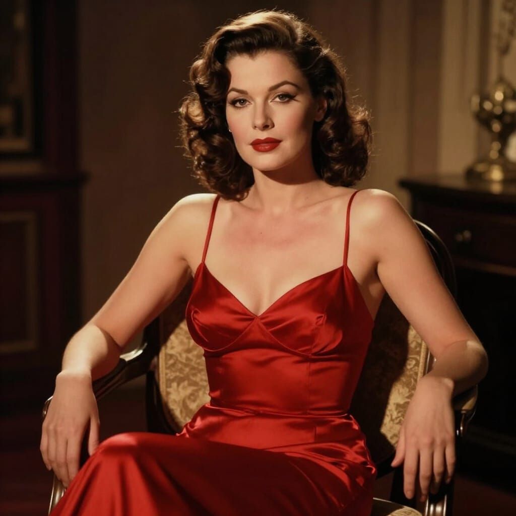Elegant Woman in Red Gown, Classic Hollywood Glamour Style