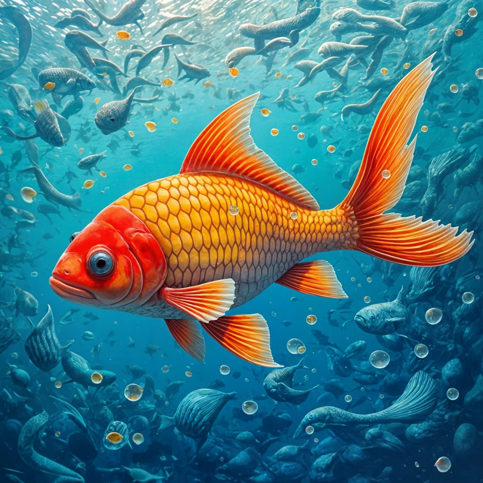 Goldfish Swimming in Musical Note Water