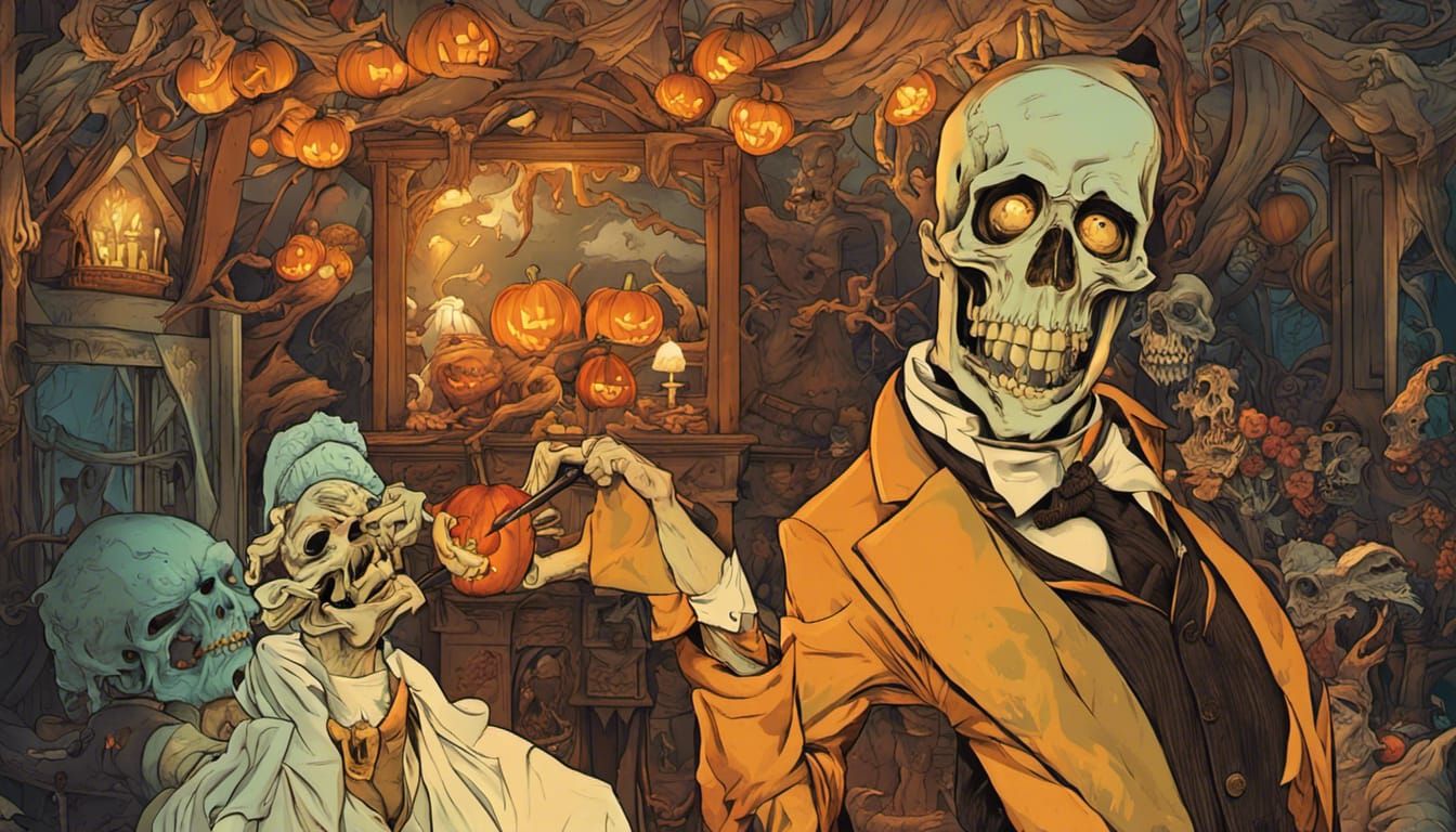 Haunted House Portrait with Skeleton Butler in Horror Comic ...