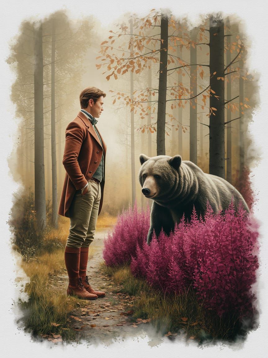 Aristocrat Bear Hunt in Foggy Autumn Forest