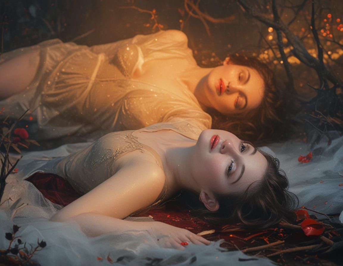 Ethereal Woman in Foggy Forest Oil Painting