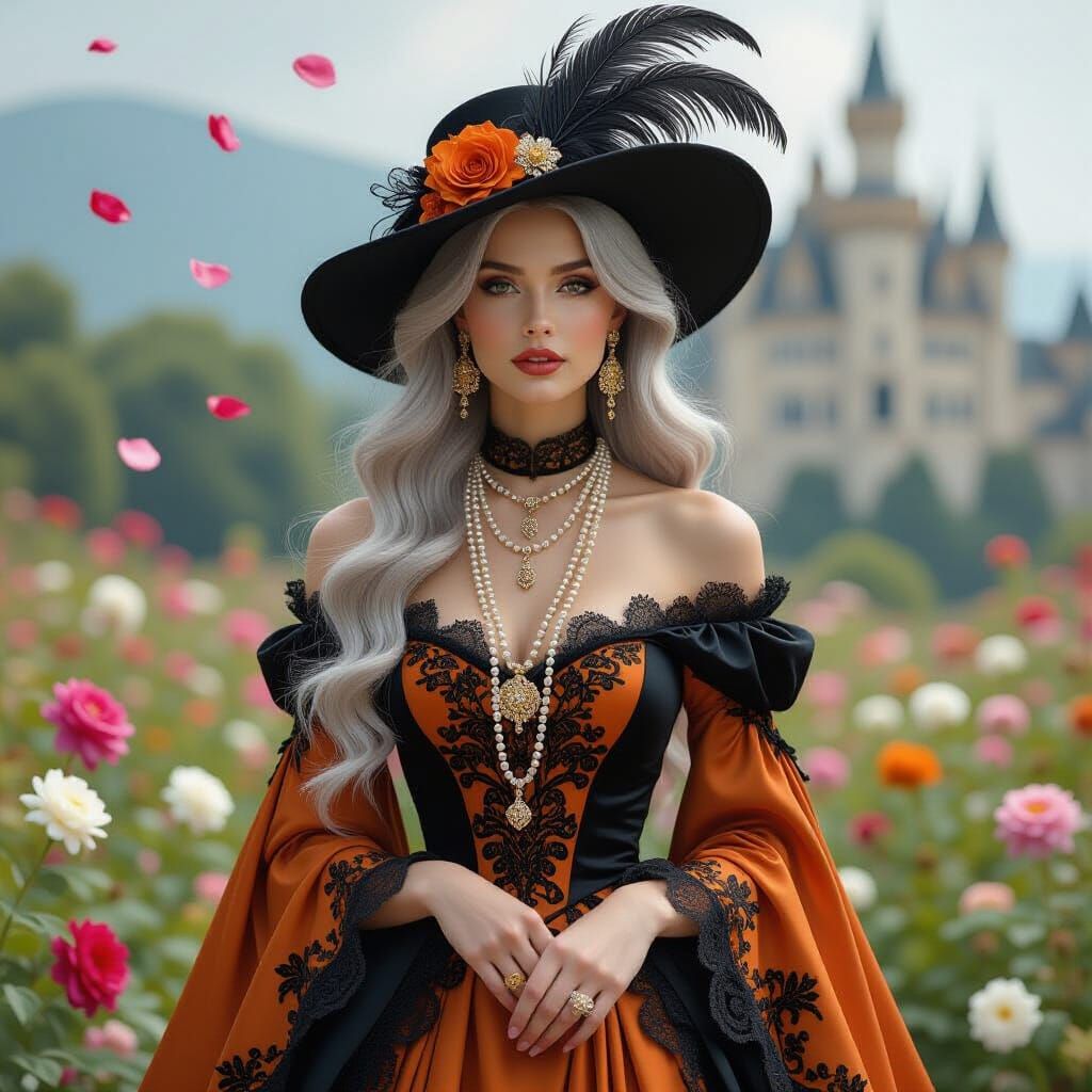 Elegant Woman in Garden, Art Nouveau Style