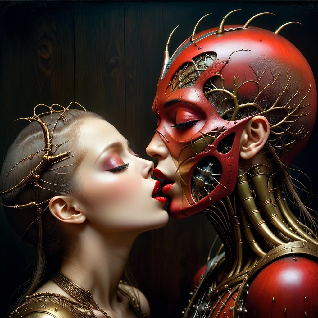 Lovers' Kiss in Mixed-Media Precisionism