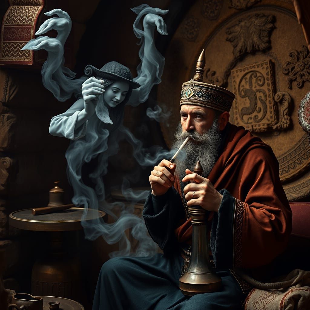Turkish Man Smoking Hookah in Ottoman Turkey