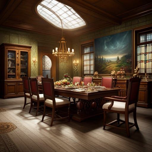 Lavish Dining Table in Detailed Fantasy Art