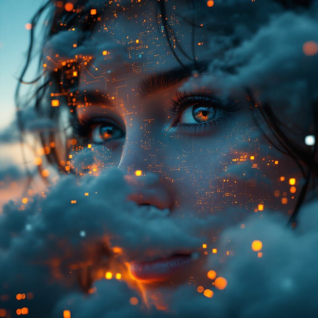 Clouds and Circuitry Double Exposure Portrait