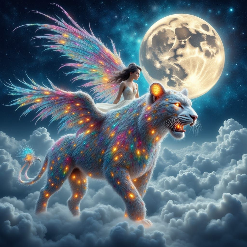 Winged Tiger with Rider in Expressive Impasto Style