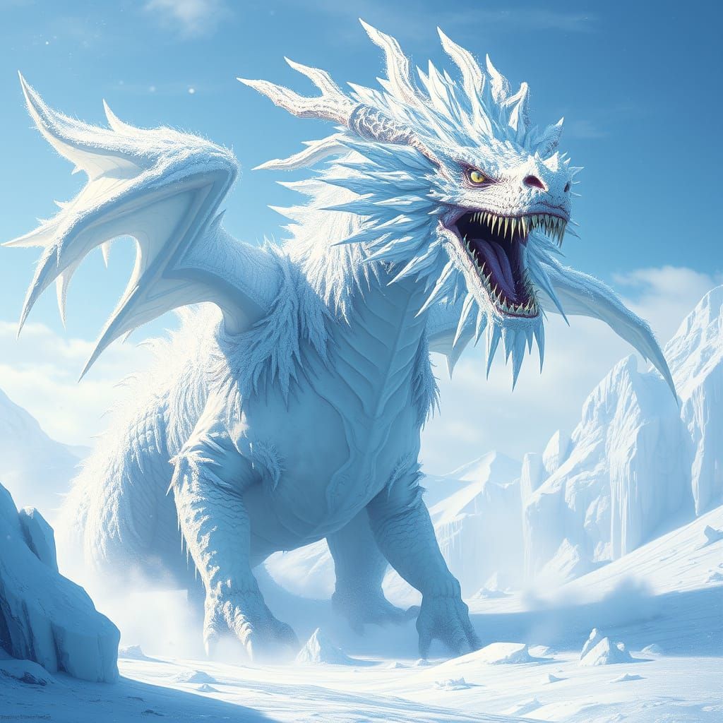Ice Dragon Soaring Over Frozen Arctic, Digital Art
