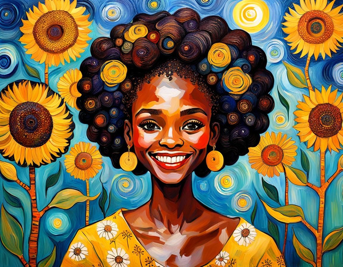 Whimsical African Woman Portrait in Quilted Style