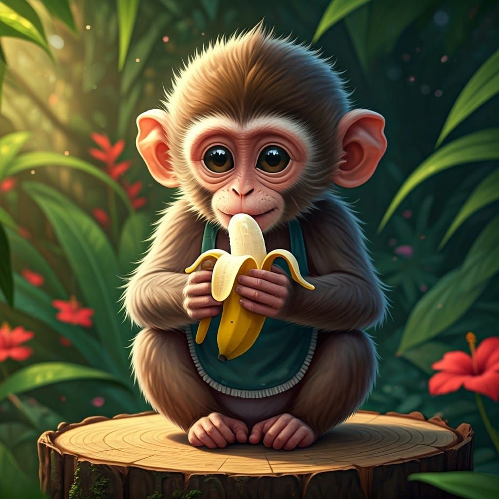 Adorable Jungle Monkey Takes a Bite of Fresh Banana