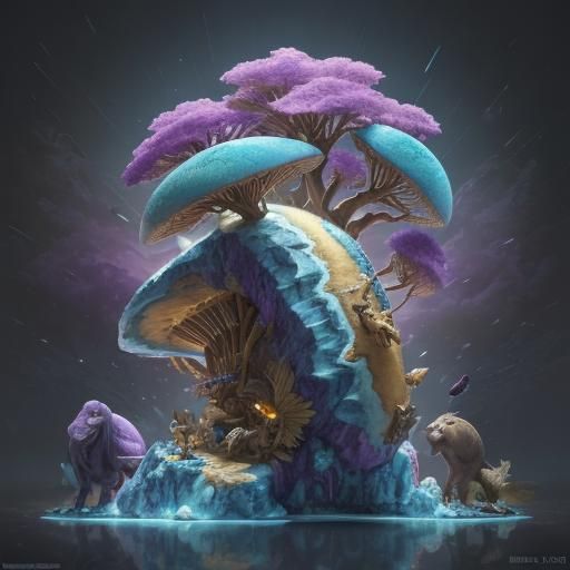 Sabertooth Armadillo in Fantasy Geode Landscape