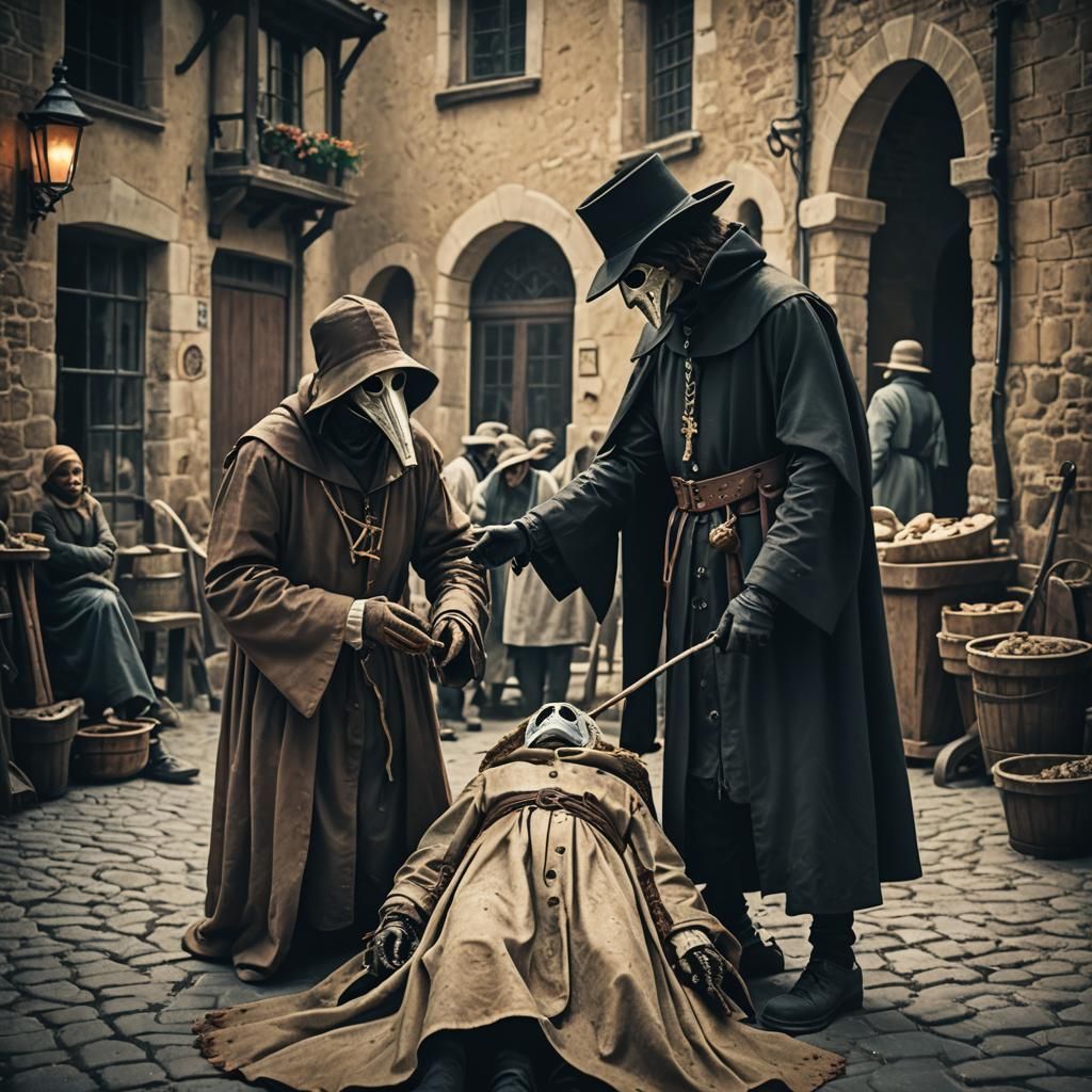 Medieval Plague Doctor Treating a Patient: Cinematic Still