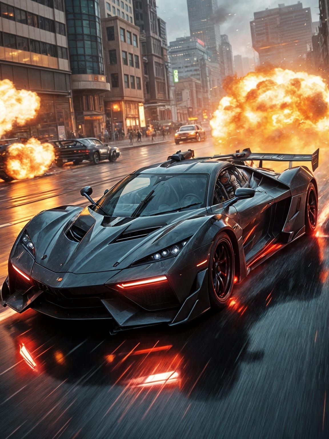 Cyberpunk Supercar Enters Combat: Digital Poster Art