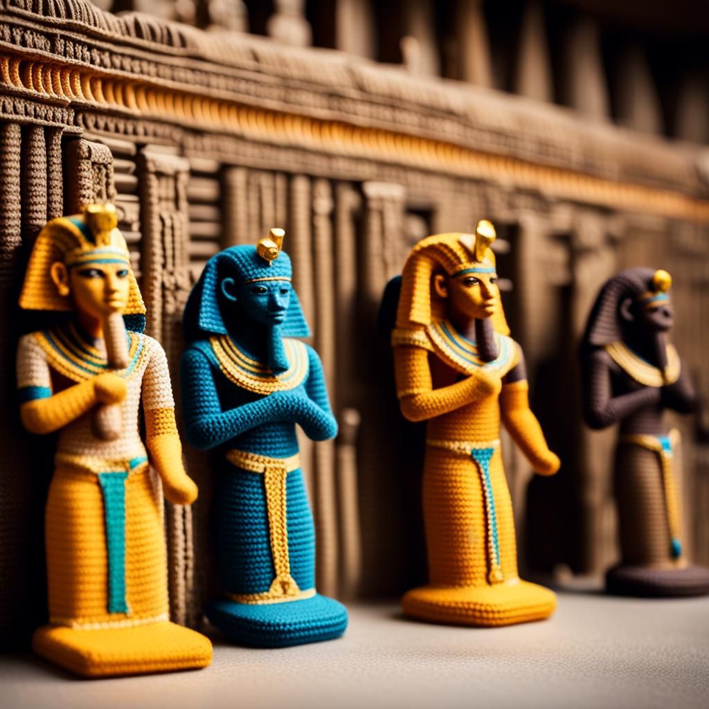 Crochet Egyptian Gods in Ancient Temple