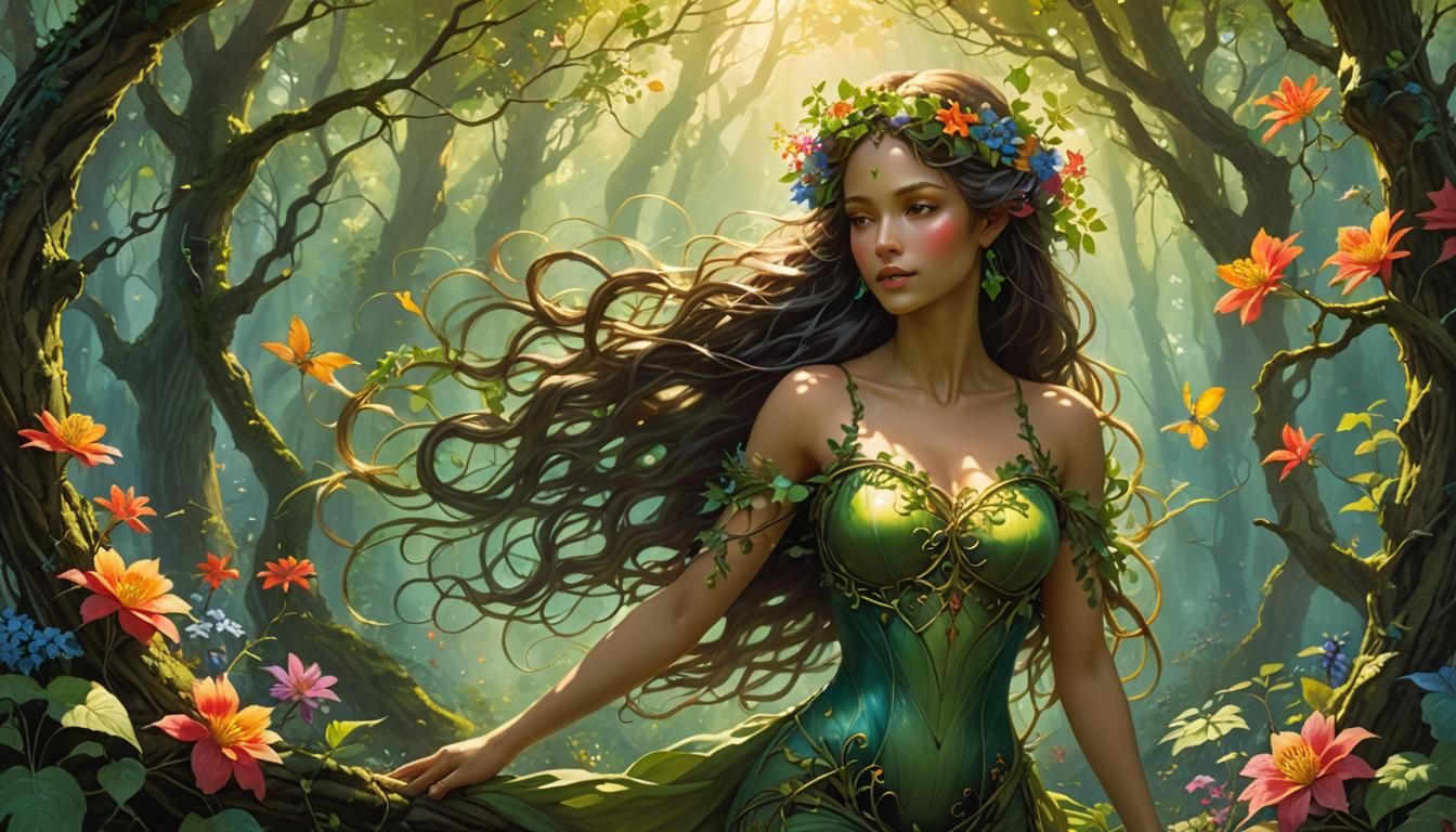 Ethereal Wood Nymph in Forest Sunlight